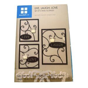 Live Laugh Love Essential Home Set Of 3 Wall Sconces Metal Tealight Candle Holde